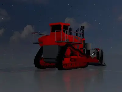 Hydraulic bulldozer tracked construction site vehicle red Low-poly 3D model