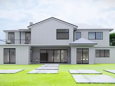 American Style House Exterior 3D Model  Classic Residential Home 3D model