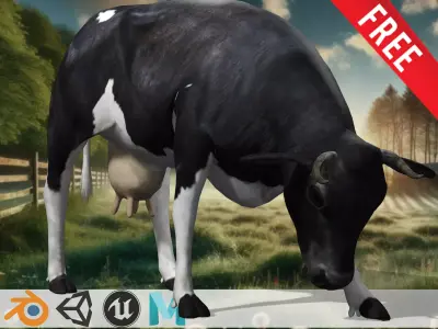 Black and White Iconic Cow Low-poly 3D model
