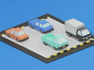 Cars Low-Poly Parking  Low-poly 3D model
