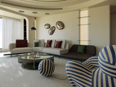 Modern luxury living and dining room interior 3D model buy