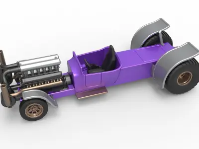 Pulling truck 2wd Hot rod with turbo V12 Scale 1 to 25 3D print model