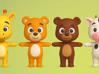 Cartoon Animal Character Cute Pack 001 Low-poly 3D model