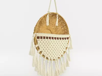  Bohemian Fringed Knotted Basket Wall Hanging 3D model