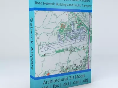 London Gatwick LGW Airport Roads Buildings and Public Transport 3D model