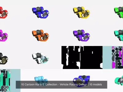 10 Cartoon Karts E Collection - Vehicle Racing Design 3D Model Pack