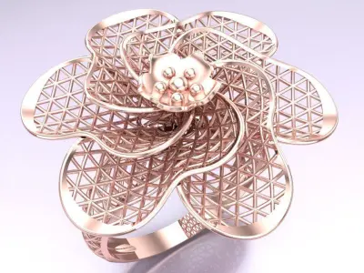  Mesh flower ring - Italian rings - Womens Rings - N6191 3D print model
