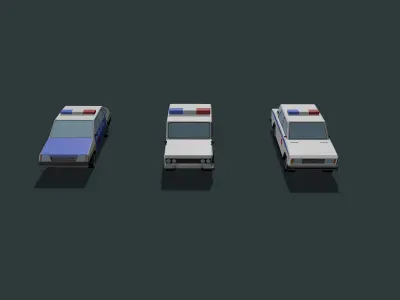 police cars set Low-poly 3D model