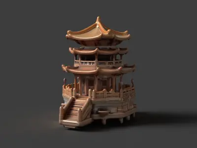 Chinese ancient tower  Low-poly 3D model