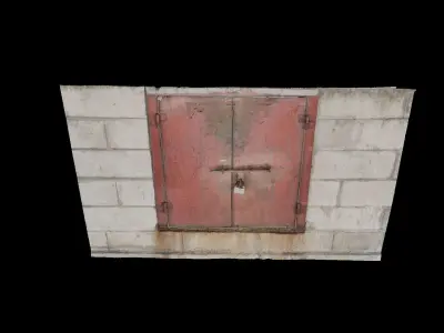 Stone Brick Wall with Red Door  3D model