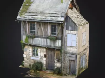 Rustic Old Timber and Stone House Medieval Village Asset Low-poly 3D model