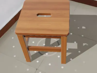 LowStool wooden stool Low-poly 3D model