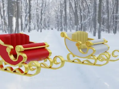 Santa Sleigh Low-poly 3D model