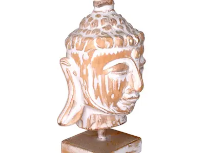 Wooden Buddha Head with Stand 3D model