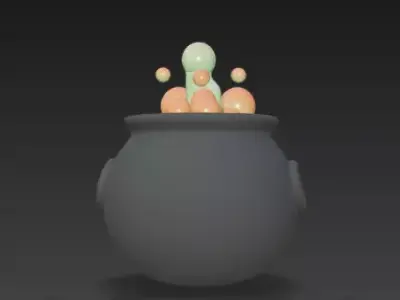 3D Model of Gray Witchs Cauldron Happy Halloween Potion Pot 3D print model