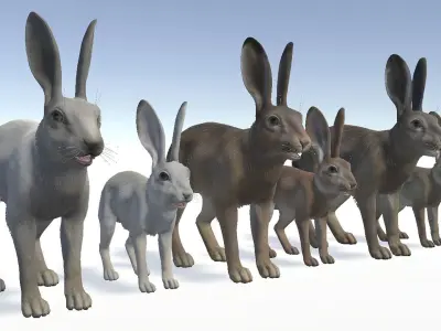 HARE FAMILY Low-poly 3D model