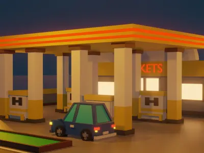 Low Poly Gas Station Low-poly 3D model