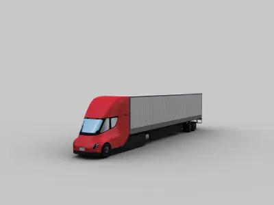 Electric truck and Trailer Lowpoly Low-poly 3D model