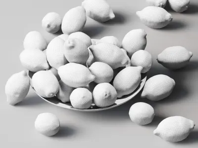 Lemons in a glass plate Low-poly 3D model