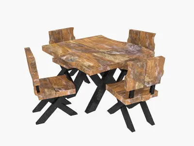 natural wood table  chair 02 Low-poly 3D model