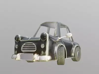 cartoon car with clean and rusty paint map 3D model