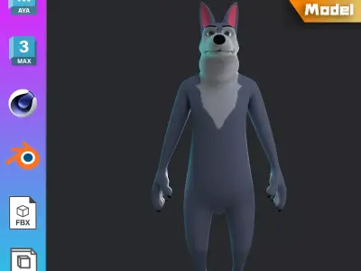 Stylized Old Wolf NoRig Low-poly 3D model