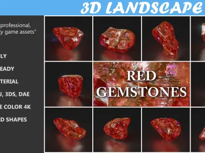 Low poly Red Gemstone Pack 200115 Low-poly 3D model