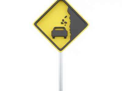  3d falling rocks road sign icon 3D model