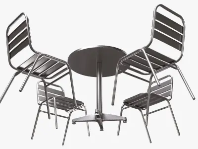 Light Outdoor Round Dining Table with Chairs 3D model