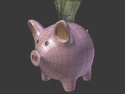 Piggy Bank With Dollar Bills Low-poly 3D model