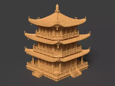 Chinese ancient wooden house   Low-poly 3D model purchase