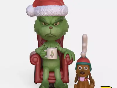 MiniPrint 005 - Grinch with chair and Max 3D print model