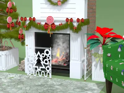 Christmas Lollipop Fireplace Full 3D Model 3D model