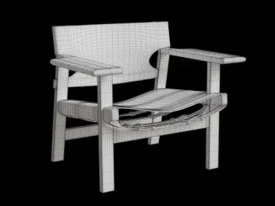Oak Wood Leather Lounge Chair Low-poly 3D model