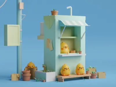 Little Yellow Chicken Grocery Store Free 3D model