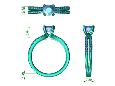 ZDR046 diamond engagement ring gold 3D print model