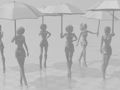 20 Grid girls umbrella girls for race track scale 1 32 3D print model