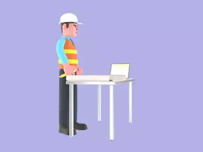 3D Cartoon Male Architect Character - Angry at Work Desk Scene 3D model