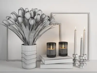 set812 tulips in vase on table 3D model