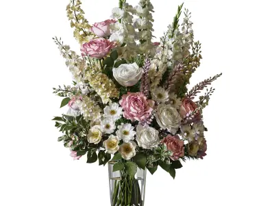 Flower Set 090 White yellow pink bouquet 3D model