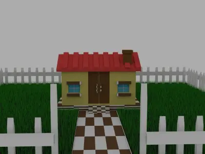 House with picket fence 3D model