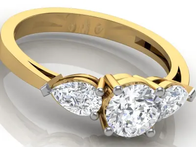 Frosty Morning Three Stone Solitaire Ring 3D print model