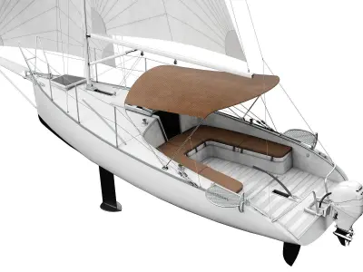 Small Sail Yacht White 3D model