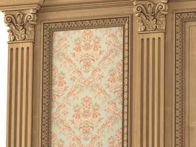 Wall wood boiserie paneling with Wallpaper 3D model