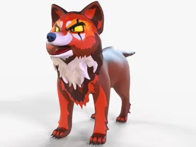 Mystic DOG Kitsune Fox Stylised Cartoon Game Ready Rigged Low-poly 3D model