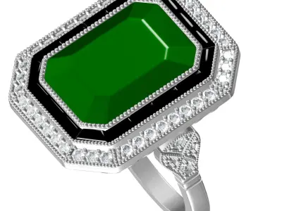 Green Emerald Stone and Black Onyx Art Deco Ring 3D print model