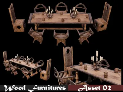 PBR WOOD FURNITURES - Collection - 03  - 4K Textures Game Ready Low-poly 3D model