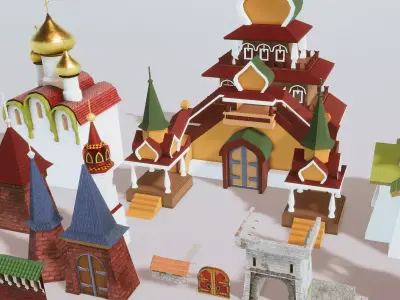 Stylized Medieval Town Props Kit 15 Items Low-poly 3D model