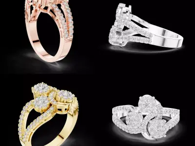 Luxury Diamond Triple Halo Split Shank Ring CAD Design 3D print model