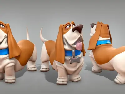 Cartoon character dog Basset hound base mesh Low-poly 3D model